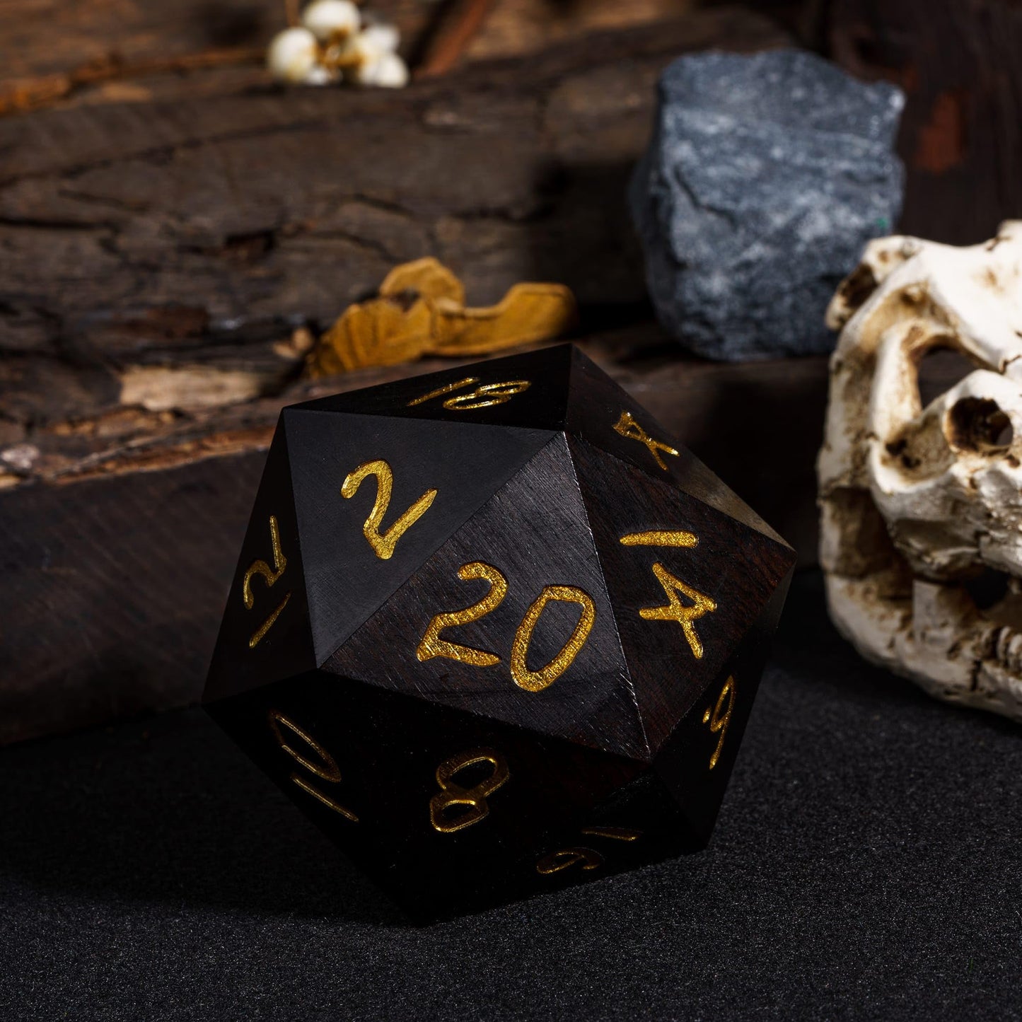 Hddais 50Mm Ebony Wood D20 Dnd Dice, Large D20 Dice D&D Polyhedral Dice With Gift Case For Dungeons And Dragons Role Playing Gam