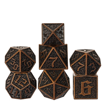 Udixi Metal Dnd Dice Maze Carved D&D Dice Set 7Pcs Copper Metal Dice With Leather Pouch For Dungeons And Dragons Role Playing Ga
