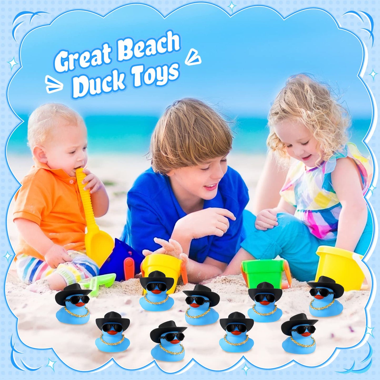 Sotiff 48 Sets Cowgirl Rubber Duck Squeaky Duck Bath Party Toy Duckies Car Dashboard Decorations With Mini Necklace Hat And Sunglasses For Valentine Bathtub Baby Shower Birthday Swimming(Blue)