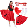 Rabtero Kids Sock Hop Costume, Girls 1950S Dress Costume, 50'S Poodle Skirt With Scarf, Glasses And Socks For Girls 4-6, Small, Red