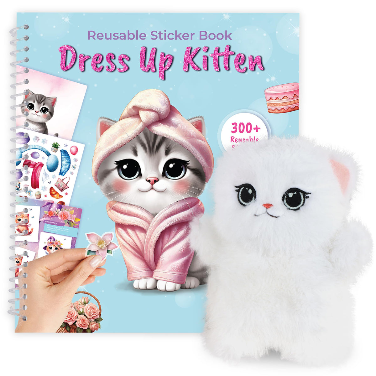 BSCOOL Reusable Sticker Book Dress Up Kitten Activity Set with Plush Toy
