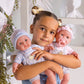 Jc Toys | Berenguer Boutique | Baby Doll Outfit | Gray Overall Shorts With Pink Stripes | Includes Headband And Booties | Ages 2+ | Fits Dolls 14'- 16'