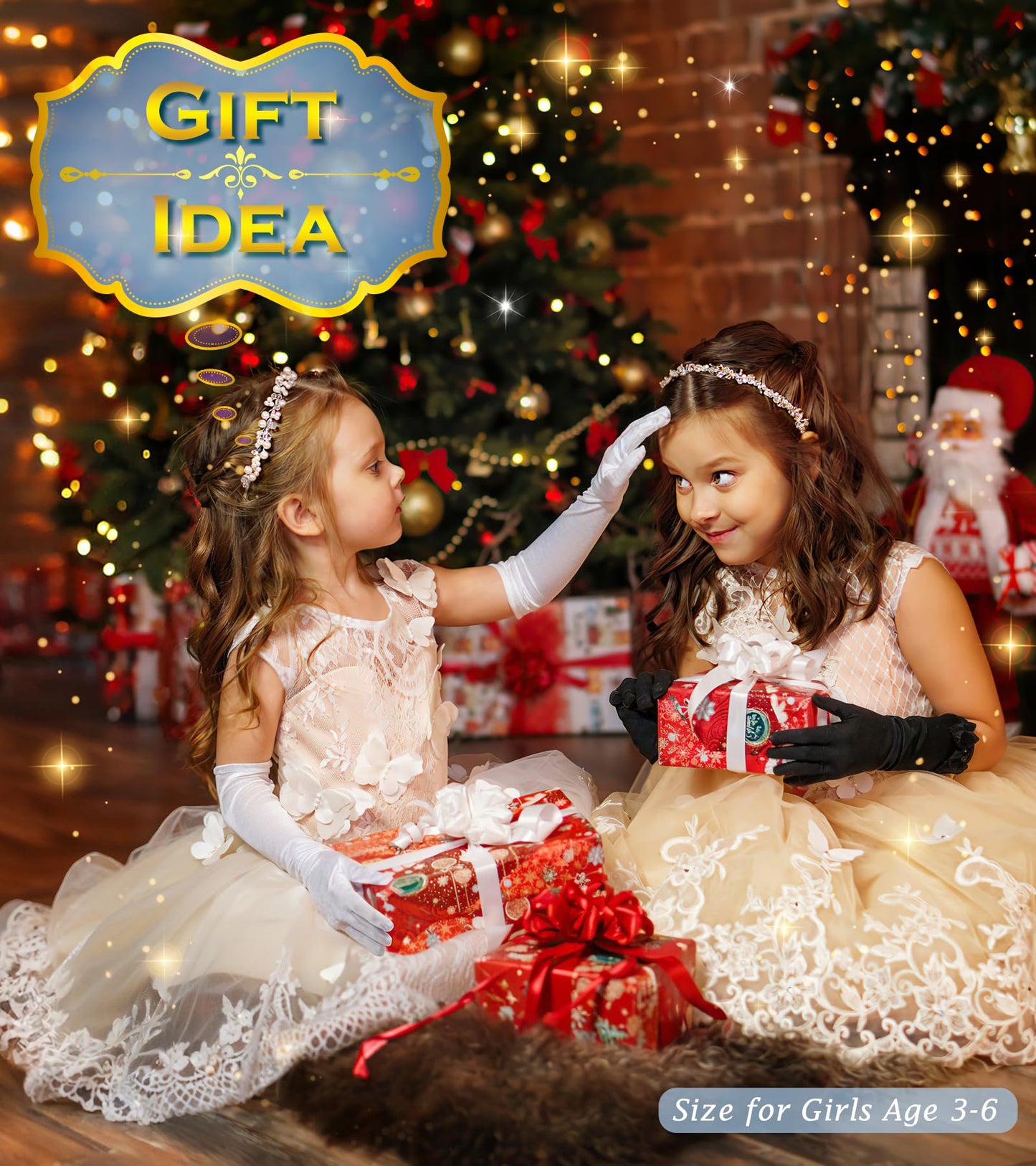 BIBUTY Princess Gloves for Little Girls Toddler Dress Up Gloves, Princess Dress Up Accessories Long White, Costume Set Toy Gift