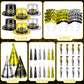 48PCS New Years Eve Party Supplies for 24 Guests - Happy New Year Headband, Gold Black Party Favors, Cone Hats, Horns, Blowouts