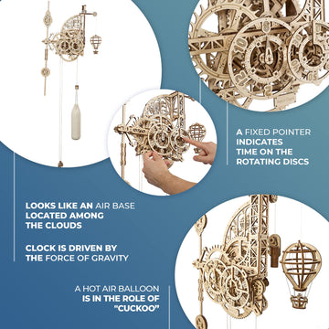 Ugears Wooden 3D Puzzles For Adults Aero Clock - Mechanical Puzzles For Adults, Wall 3D Clock Puzzle With Pendulum Model Kit - Diy Miniature Kit Crafts For Adults - Gift For Dad, Men, Family - 320 Pcs