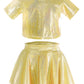Happy Cherry 2Pcs Kids Girls Shiny Metallic Short Sleeve Crop Top With Pleated Skirt Set Dancewear Performance Costumes Gold 3-4