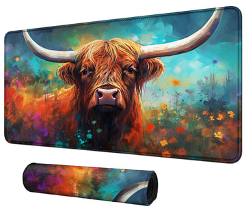 Highland Cow And Flowers For Mtg & Tcg Playmat Mouse Pad,Bfdhgqzc 24'' X 14'' Game Mat For Mtg/Rpg/Ccg Trading Card Game Playmat