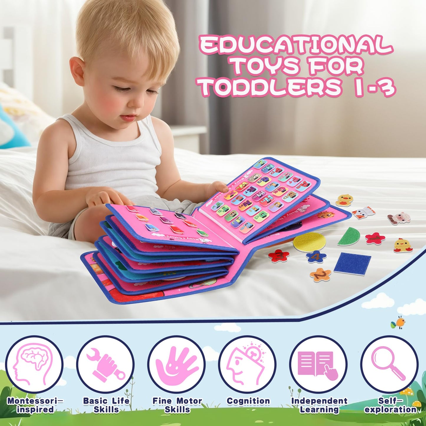 Fedonak 20 In 1 Montessori-Toys Busy Board For Toddlers 1-3, Busy Book For 1 2 3 Year Old Boy Girls Birthday Gift, Preschool Lea