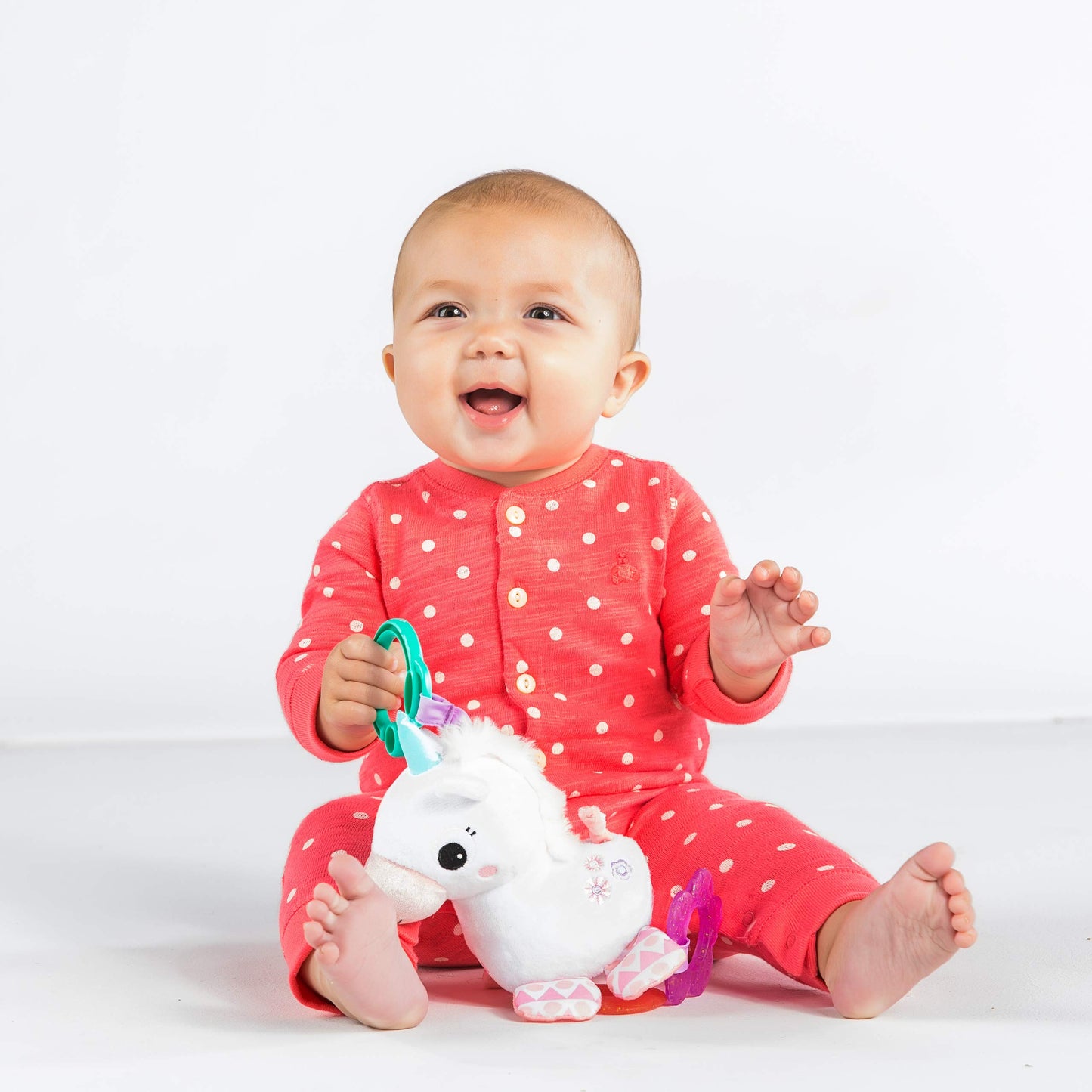 Bright Starts Plush Unicorn Stroller Toy, 1 Count, Fabric, Pink, Model 11122-6, Ages 0 Month+