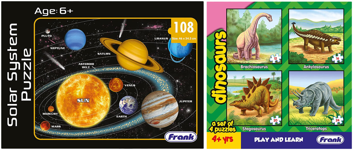Frank Solar System Outer Space Puzzle for 6 Year Old Kids and above (Multicolor, Pack of 1)&Frank Cat;Dinosaur Puzzle for 4+ Yea