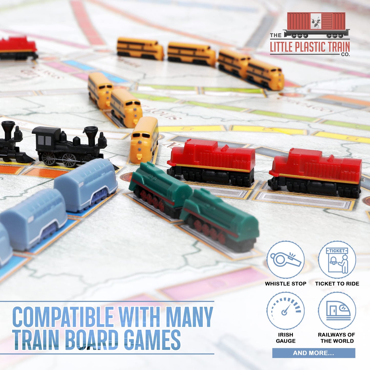 Mercury Deluxe Board Game Train Set | Player Pieces for Ticket to Ride and Other mature-themed  Family  and Kids Train Board Games | Upgraded Miniatures (Blue)