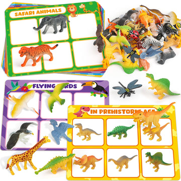 Coogam Sorting Toys For Toddles, Animals Figures Dinosaurs Birds Insects Cognition Matching Game Playset, Fine Motor Learning Activities Educational Toy Gift For 3 4 5 Year Old Kid