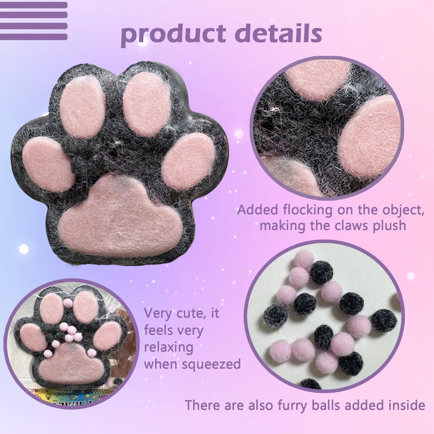 Taba Giant Paw Squishy For Kids Adults, Big Furry Cat Paw Squishy Toys For Stress Relief, Super Soft Squeeze Fidget Toys (Black&