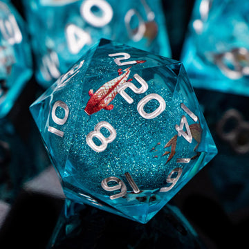 ARUOHHA Liquid Core DND Dice Set, 7pcs Resin Sharp Edged Dice for Dungeons and Dragons, Handmade RPG Dice, Koi Fish Ocean Themed