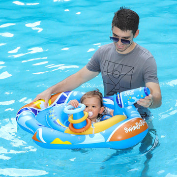 Swimbobo Baby Pool Float Ring With Adjustable Sun Canopy And Safety Seat Pool Toy For Age Of 6-36 Months