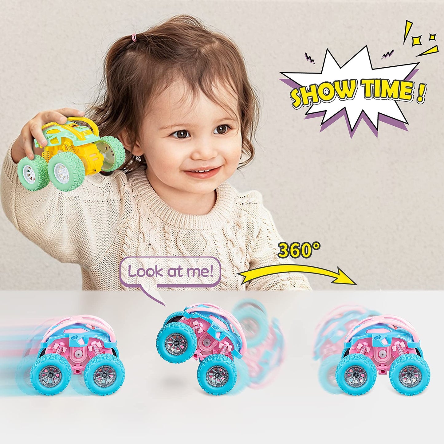 LODBY Car Toys for 2 3 4 Year Old Girls Gifts, Pull Back Cars Toys for Toddler Age 2-6, Monster Trucks for Kids Boys Toys Age 2-