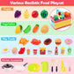HOLYFUN Play Food Toy Set for Kids Kitchen, Shopping Basket with Cutting Fruit & Vegetables Accessories, Pot and Pan, Plastic Di