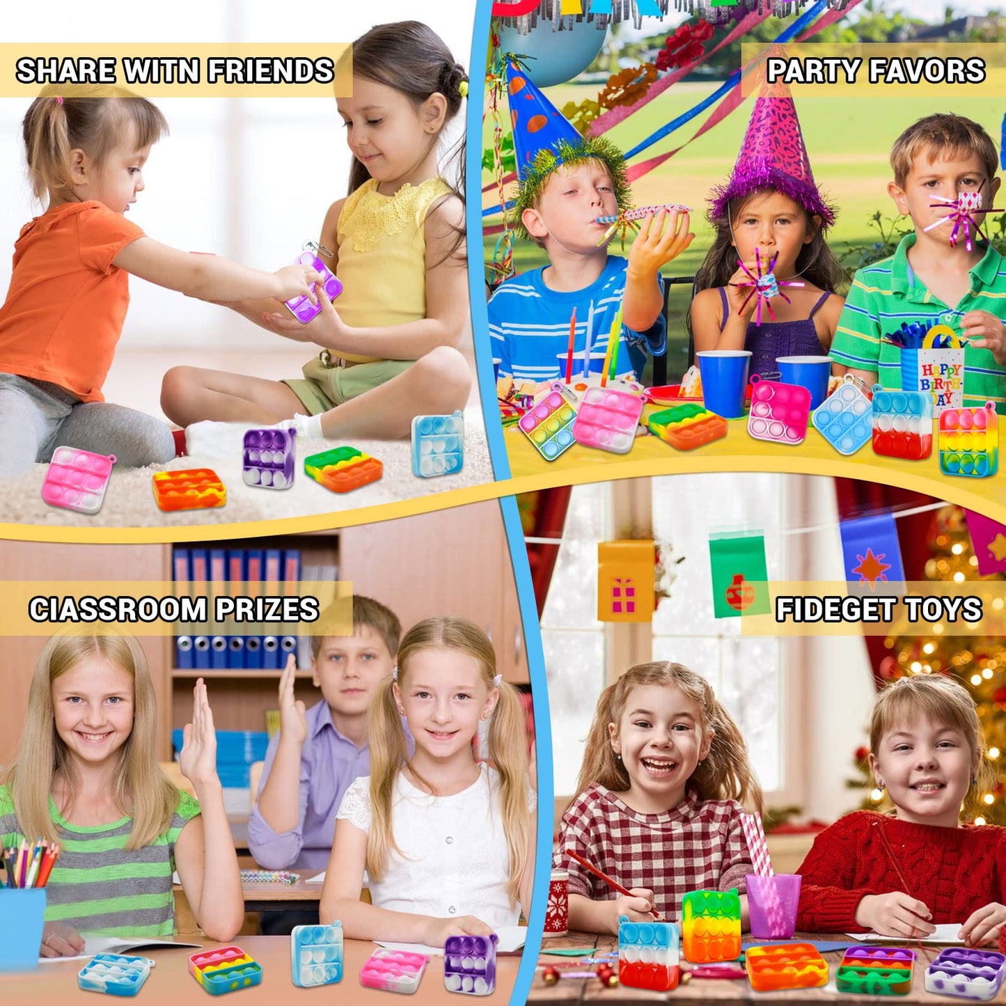 128 Pcs Party Favors Fidget Toys Bulk For Kids 6-8 Fidgets Packs Sensory Stress Bauble Mini Push Pop Keychain Treasure Box Classroom Prizes For Boy Girl Adult