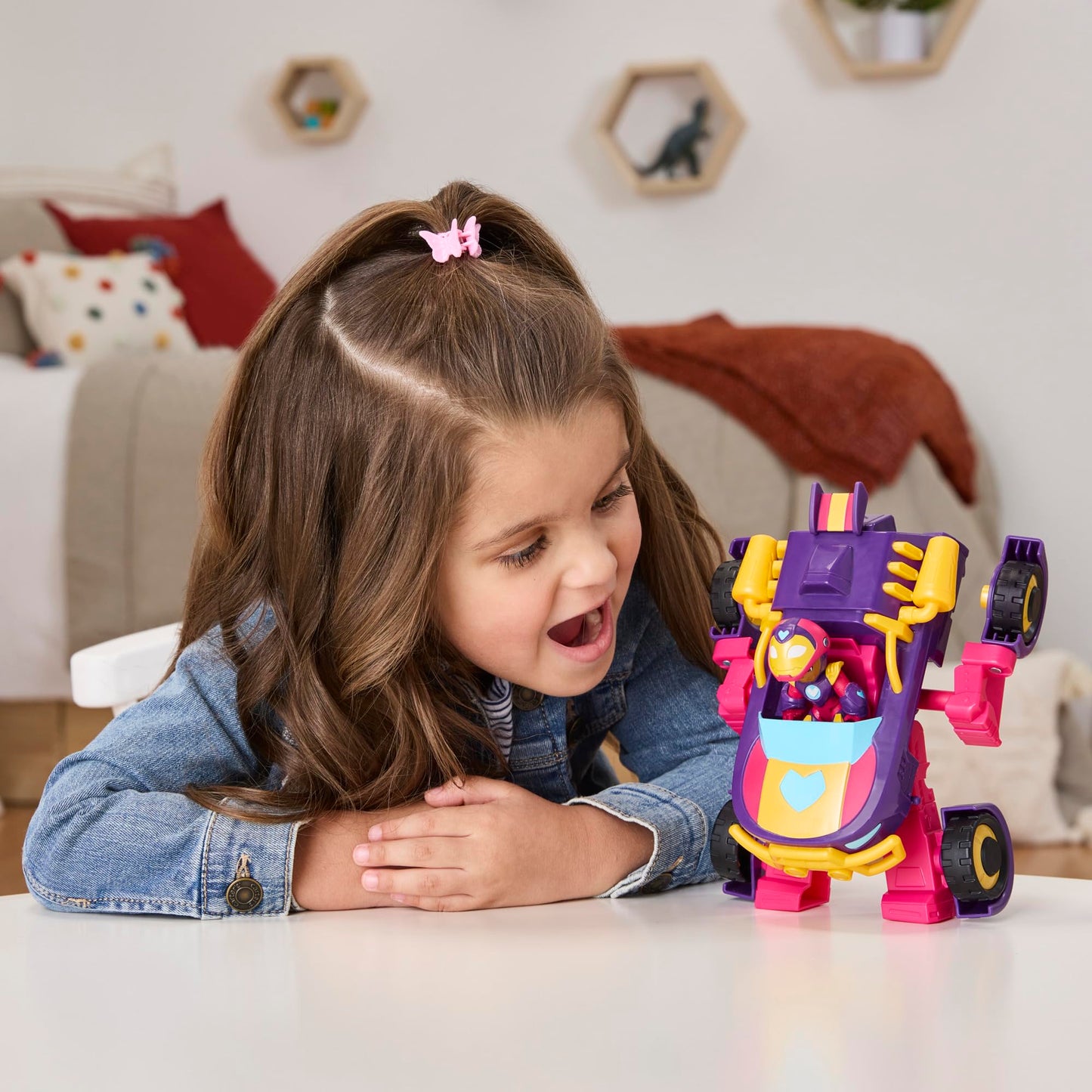 IRON MAN AND HIS AWESOME FRIENDS Ironheart 2-in-1 Mech Suit & Vehicle Set, 3" Action Figure, Purple, Model G1476