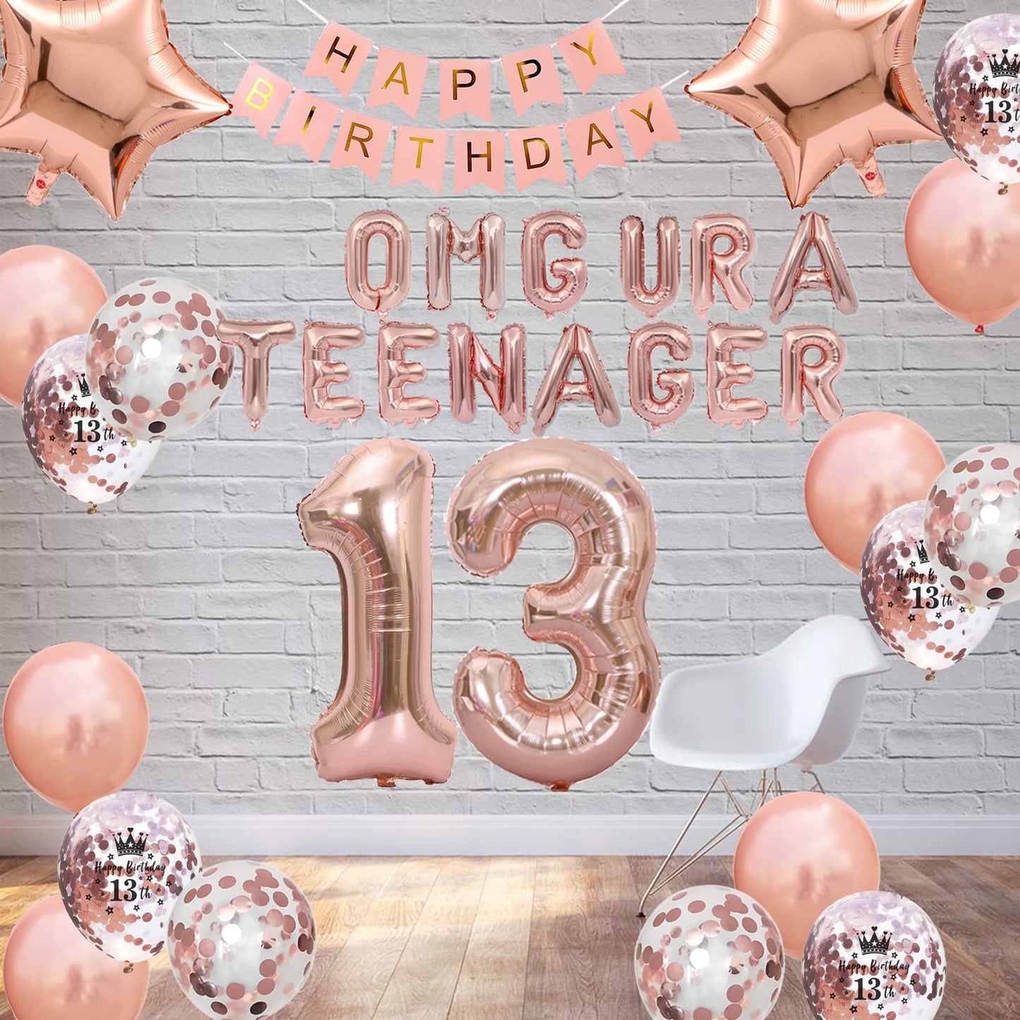 Rose Gold Omg Ur A Teenager 13Th Birthday Decorations For Girls, Happy 13Th Birthday Banner Number 13 Foil Balloons For Official