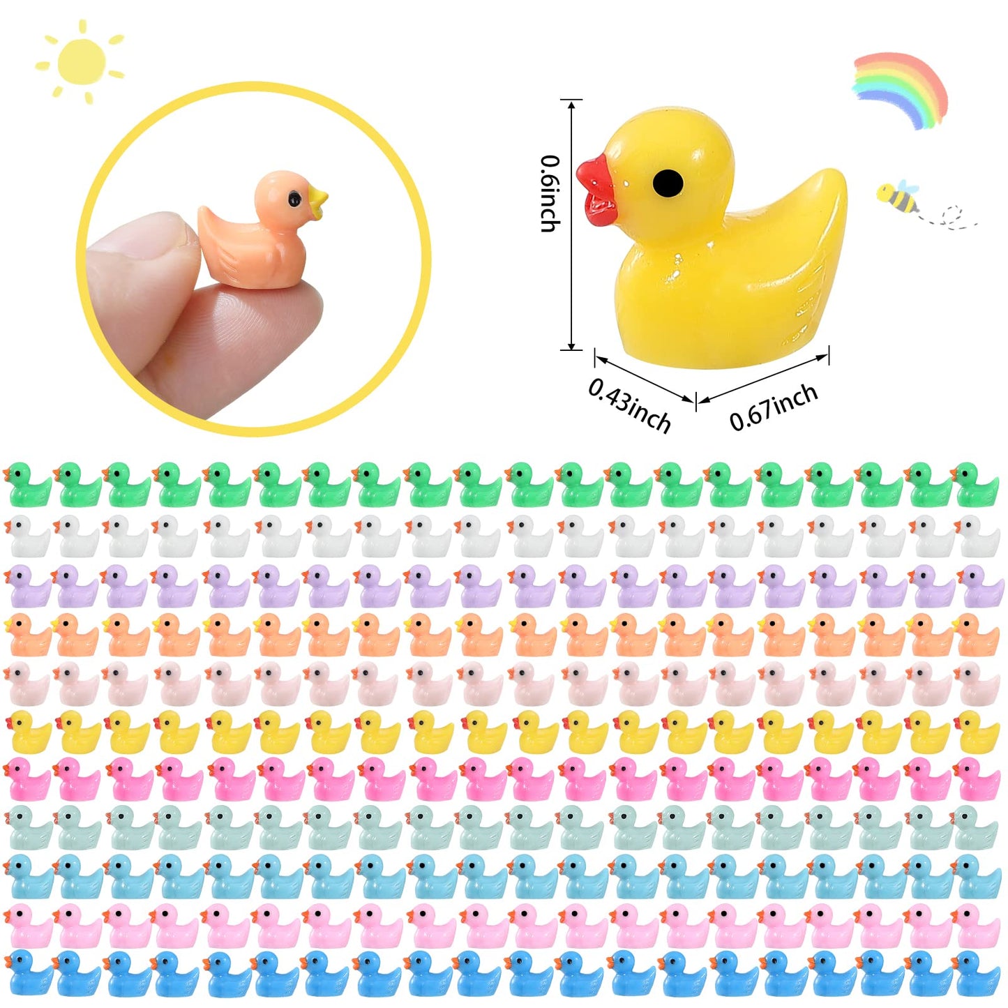 GliSun 220 Pieces Mini Resin Ducks Tiny Duck for Garden Micro Landscape Ornament Dollhouse Prank Christmas Falloween Birthday Pa