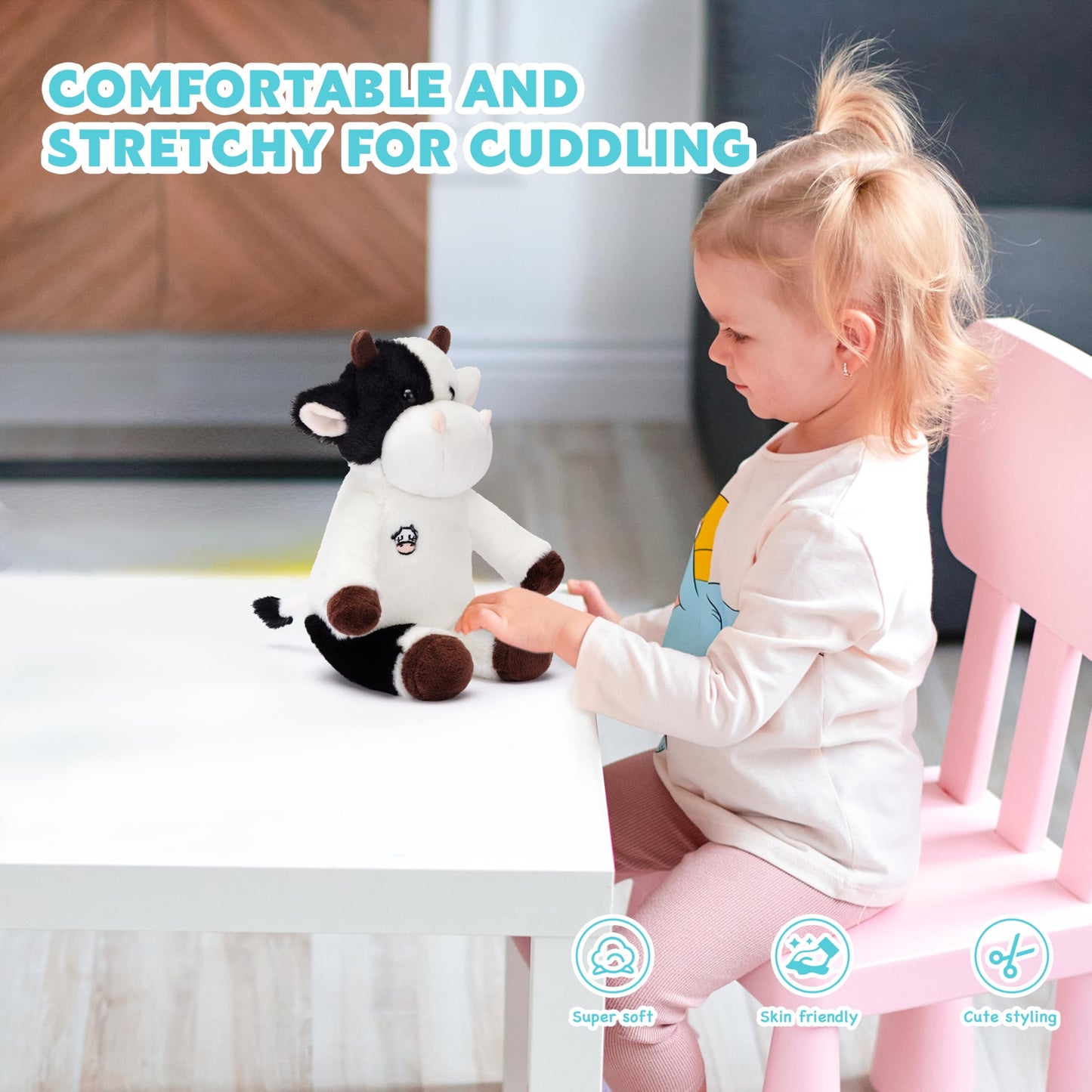 Ikasa Cow Stuffed Animals Plush Toys,8'' Cute Plushie Soft Small Cuddly Fluffly Toy, Gifts For Family Kids Girls Boys