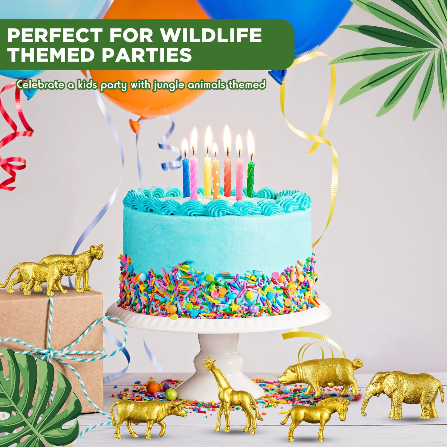 Deekin 24 Pcs Gold Plastic Animal Figurines Toys Zoo Safari Animal Figures Safari Animals Figurines Decor Mini Jungle Animal Cak