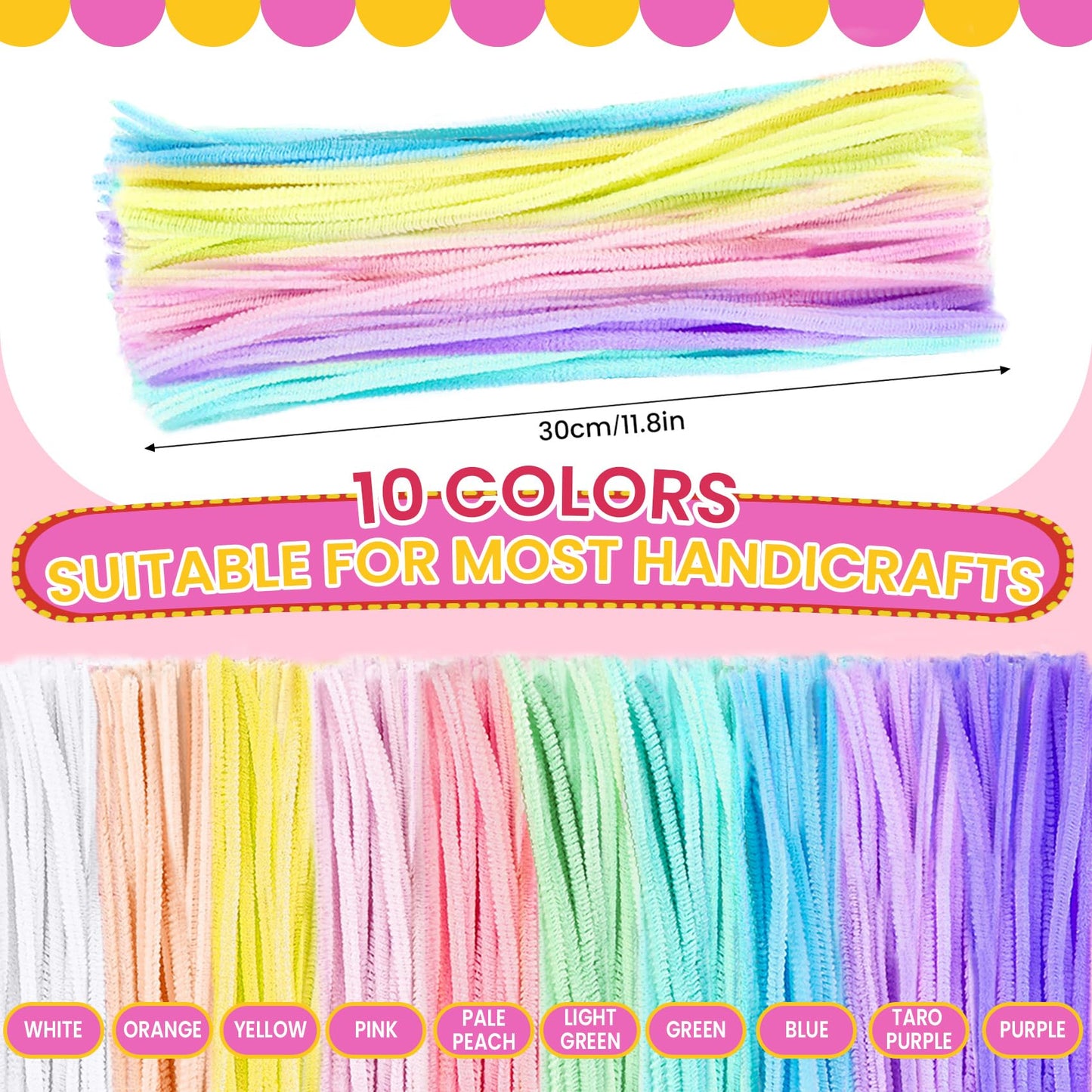 HOIRIX 300Pcs Pipe Cleaners Chenille Stem,Pipe Cleaner Crafts,Craft Supplies Bulk for DIY Arts Crafts Project (Macaron-10color)