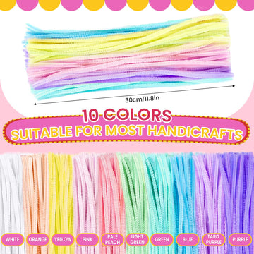 HOIRIX 300Pcs Pipe Cleaners Chenille Stem,Pipe Cleaner Crafts,Craft Supplies Bulk for DIY Arts Crafts Project (Macaron-10color)
