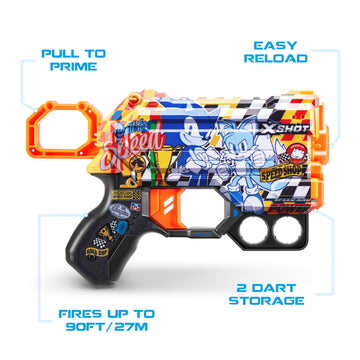 X-Shot Skins Menace - Sonic Super Speed (2 Pack + 16 Darts) By Zuru, Easy Reload, Air Pocket Dart Technology, Toy Foam Dart Blas