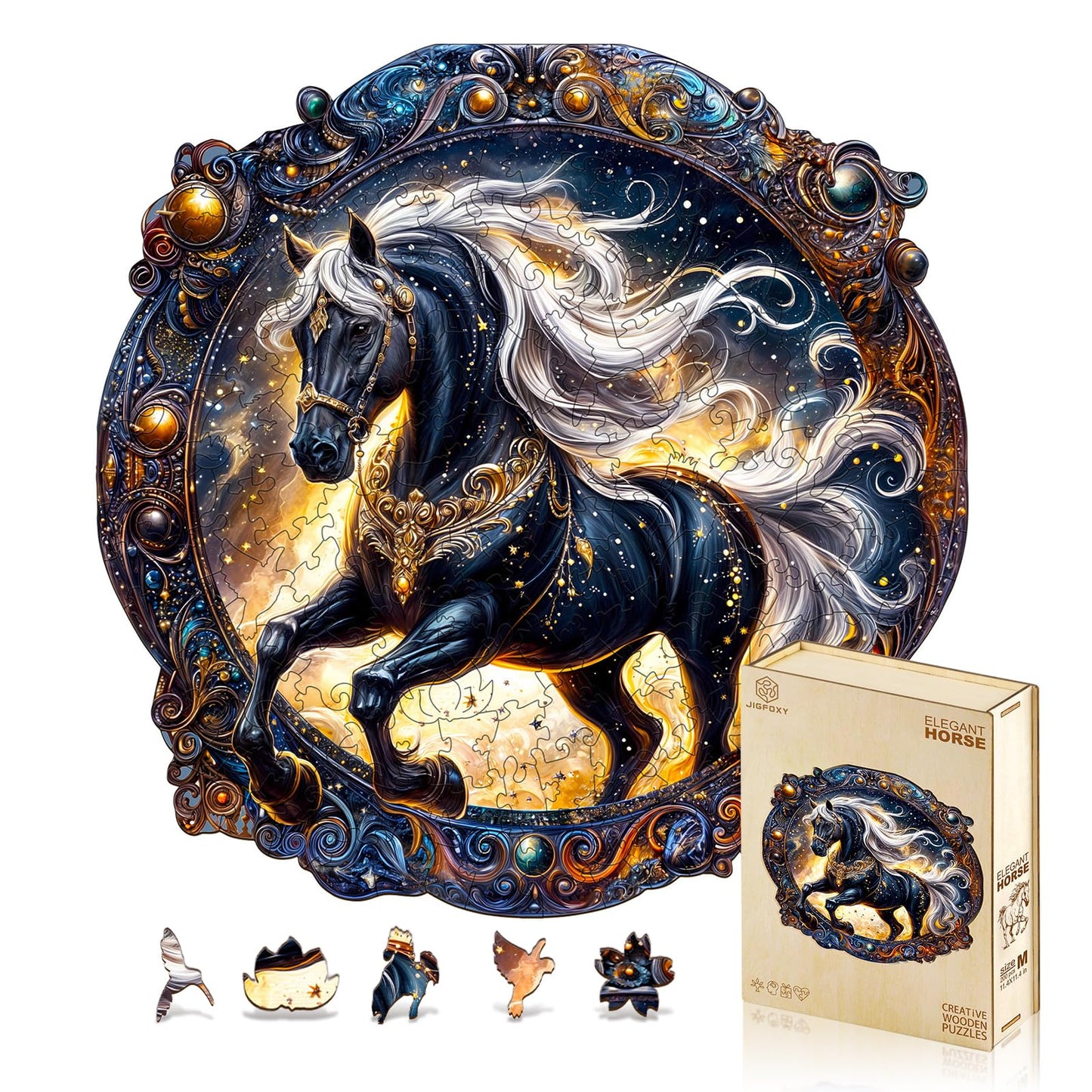 Jigfoxy Wooden Puzzles for mature-themeds  Horse Wood Puzzles mature-themed  Unique Animal Shape Wooden Jigsaw Puzzles for mature-themeds  Birthday Gifts for Puzzle Lovers  Family(L-13.4 * 13.4n-300pcs)