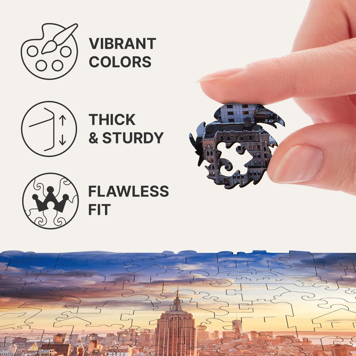 Unidragon Original Wooden Jigsaw Puzzles - City Morning New-York, 125 Pcs, Small 9'X6.2', Beautiful Gift Package, Unique Shape Best Gift For Adults And Kids