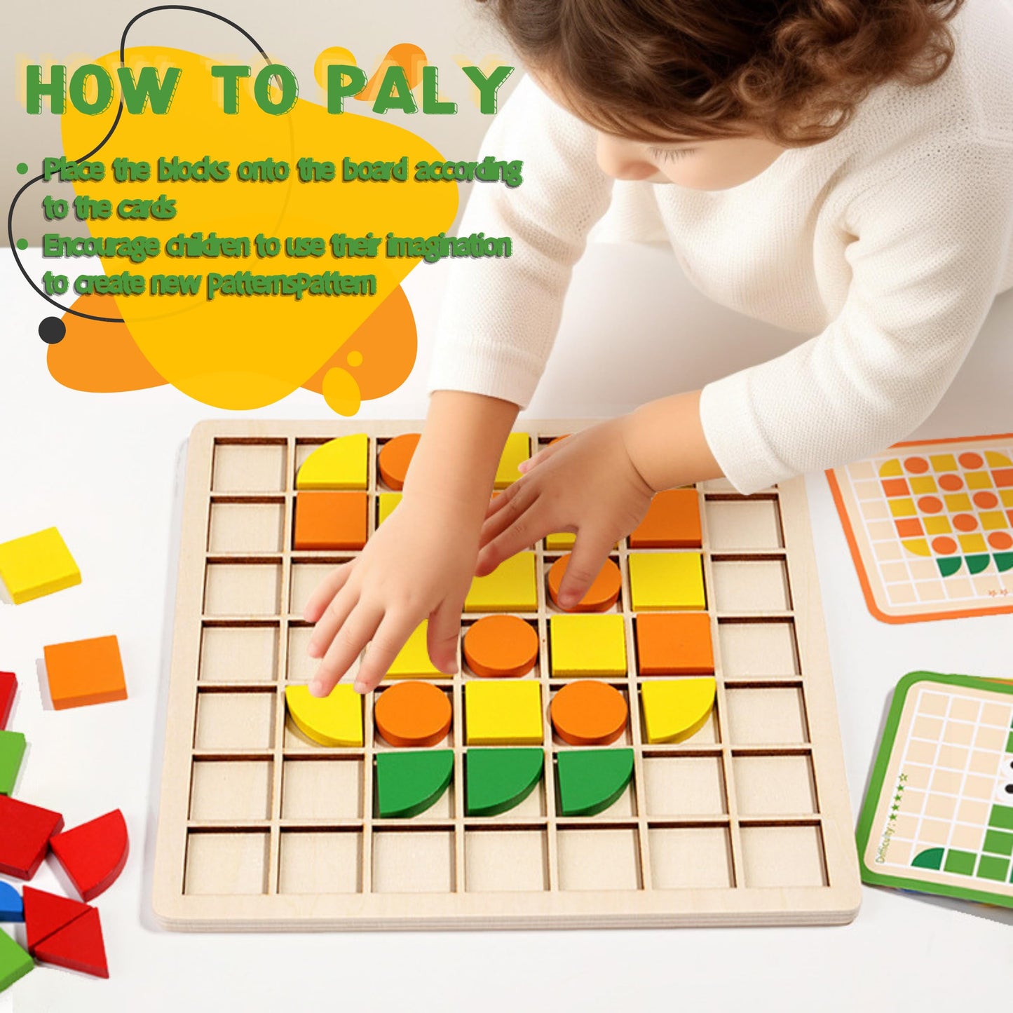 Mosaic Shape Wooden Pattern Blocks Puzzle, 120 Pcs Wooden Pattern Blocks With 20 Pcs Design Cards,Kindergarten Classic Education