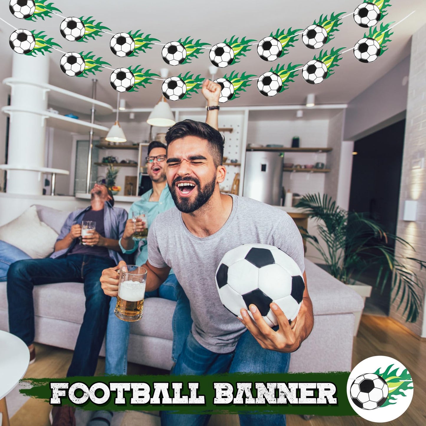 Boao 4 Pcs Soccer Party Decorations Soccer Banner Hanging Paper Garland Sports Bunting Sports Ball Decorations for Birthday Part