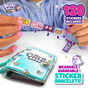 STICKI ROLLS Sticki Book - Wearable Sticker Bracelet with 120 Mini Stickers, Multicolored, 3.66 x 4.21 x 1.42 inches,
