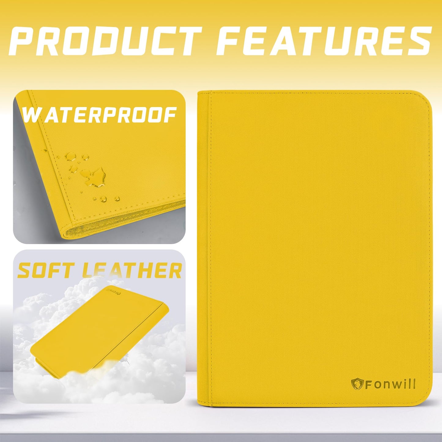 9 Pocket Card Binder  enhanced Zip Trading Card Binder  360 Double Sided Pocket PU Collection Binder  Collector Album  Card Folder for MTG  TCG  Sports Cards  (Yellow)