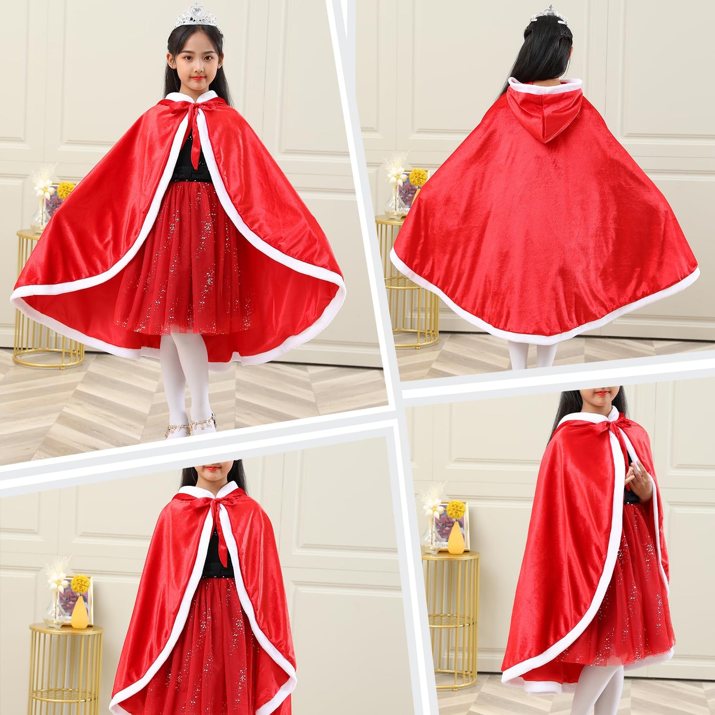 Century Star Girl Fur Princess Cape With Hood Girls Cloak For Little Girls Christmas Red 4-5 Years