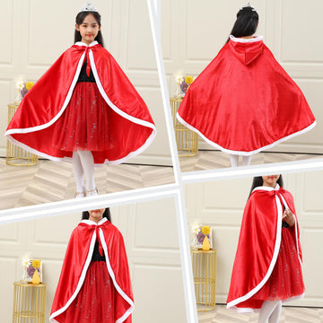 Century Star Girl Fur Princess Cape With Hood Girls Cloak For Little Girls Christmas Red 4-5 Years