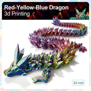 Meet Gladness 24 In 3D Printed Dragon, 24Inch Dragon,3D Dragon Toy,Large Dragon Present,Ariculated Crystal Dragon(Yellow Red Blu