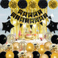 Black And Gold Birthday Decorations, Gold Black Foil Confetti Birthday Balloons Black Foil Balloon Happy Birthday Banner Pom Pom