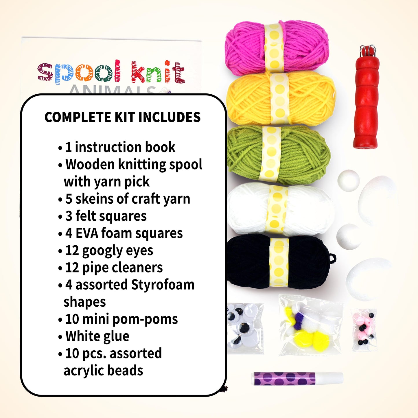 Spicebox Beginners Spool Knitting Kit For Kids, Make Your Own Animals, Spool Yarn Knit Set, Diy Arts And Crafts, Children'S Creative Activity, 19 Projects