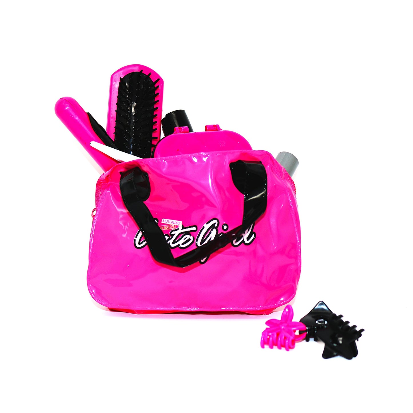 Big Mos Toys Kids Beauty Makeup and Hair Salon Set, Girls Pretend Play Toy with Cosmetic Bag, Hairdryer, Curling Iron, Blush Pal
