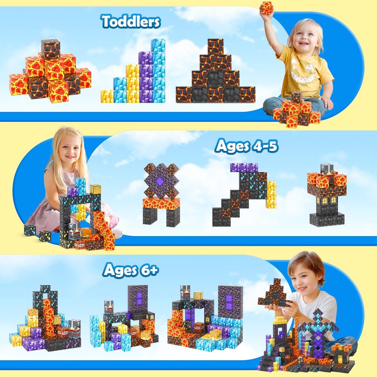 Magnetic Blocks - Build Mine Magnet World Magic decorative replica blade Portal Set  Building Toys Magnetic Tiles for Kids 3+  Classroom Must Haves Sensory Toddlers Toys Kids Games Gift for Boys & Girls 3-5 5-7