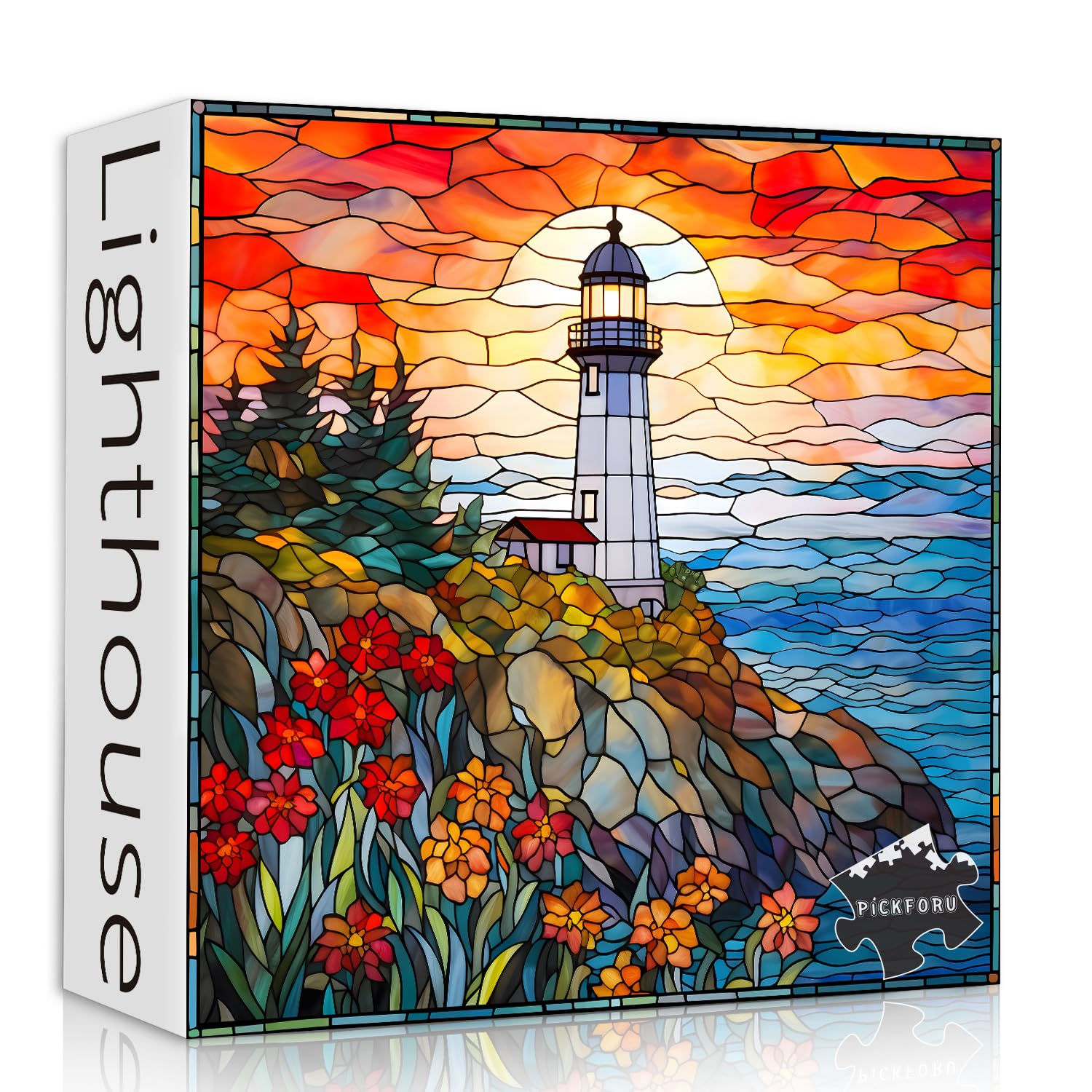 Stained Glass Lighthouse Puzzles for Adults 1000 Piece, Mosaic Beach Puzzle Hard, Impossible Difficult Challenging Puzzles, Ligh