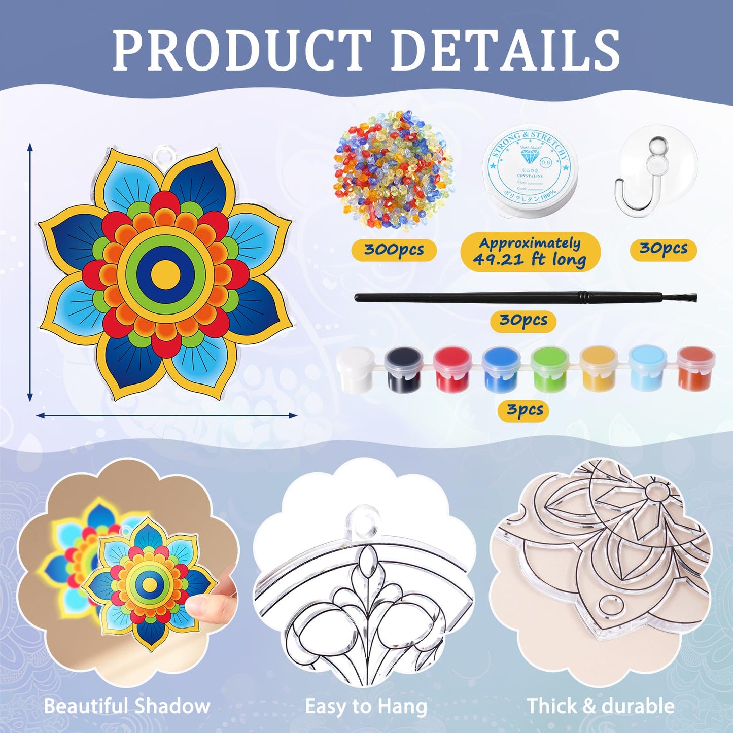 Dunzoom 30 Set Mandala Suncatchers Kits Mandala Flower DIY Suncatchers Craft Kits Make Your Own Paint Ornaments for Classroom Ar