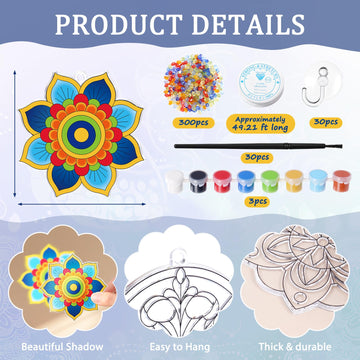 Dunzoom 30 Set Mandala Suncatchers Kits Mandala Flower DIY Suncatchers Craft Kits Make Your Own Paint Ornaments for Classroom Ar