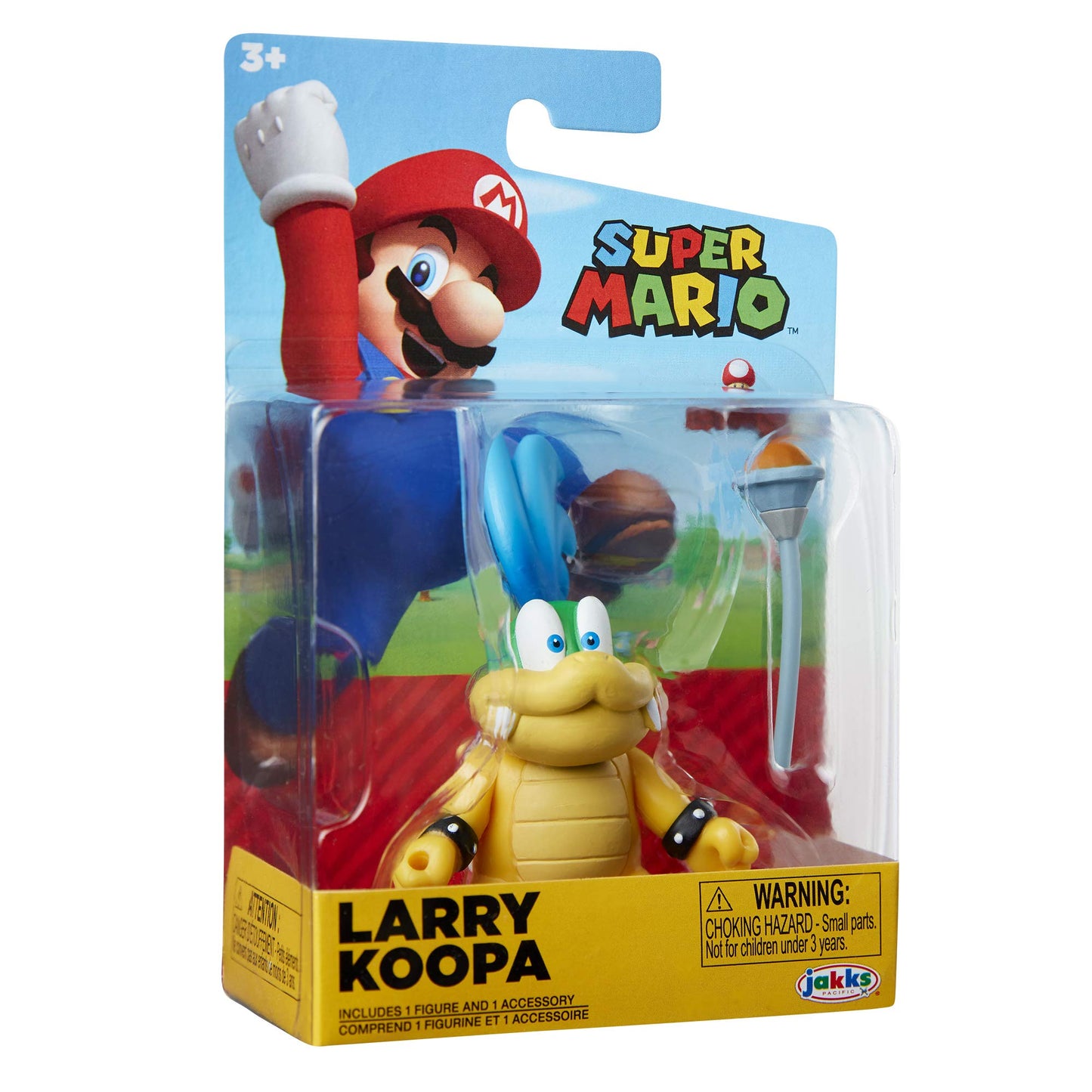 Super Mario Action Figure Larry Koopa Collectible Toy, 2.5 Inch, Plastic, Blue Yellow, Model 38630-4L-RF1