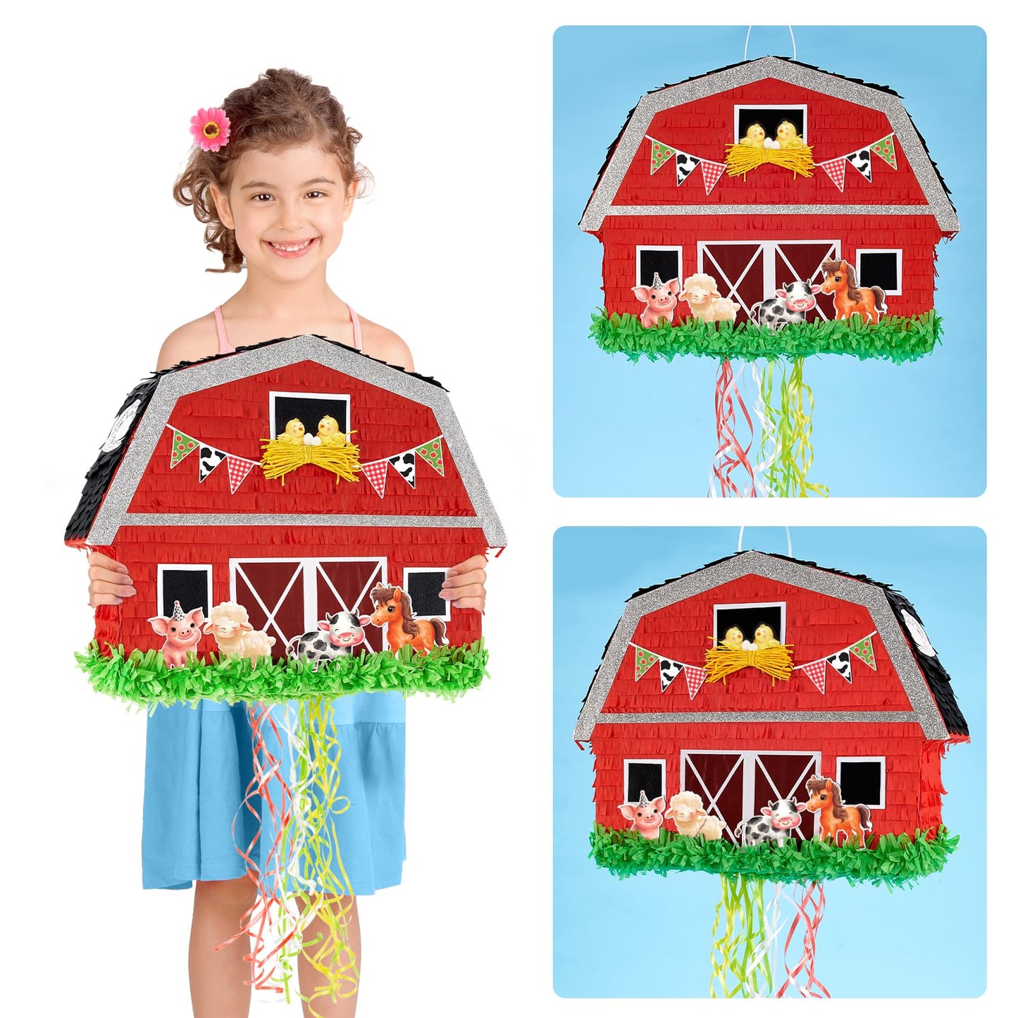 WERNNSAI Red Farm Animal Piata - Farm Baby Shower Decorations Animal Pinata Party Game for Kids Birthday Celebrations Milk Farm