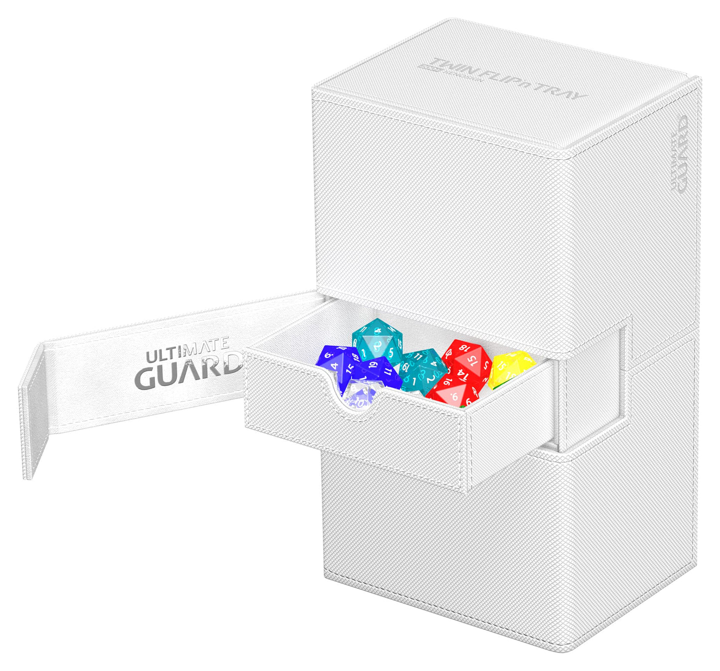 Ultimate Guard Twin Flip'n'Tray 200+, Deck Case for 200 Double-Sleeved TCG Cards + Dice Tray, White, Independent Magnetic Closur