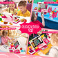 Kids Cash Register Toy with Shopping Cart Toddler Pretend Play Store Cashier Register for Kids with Music / Real Calculator / Sc